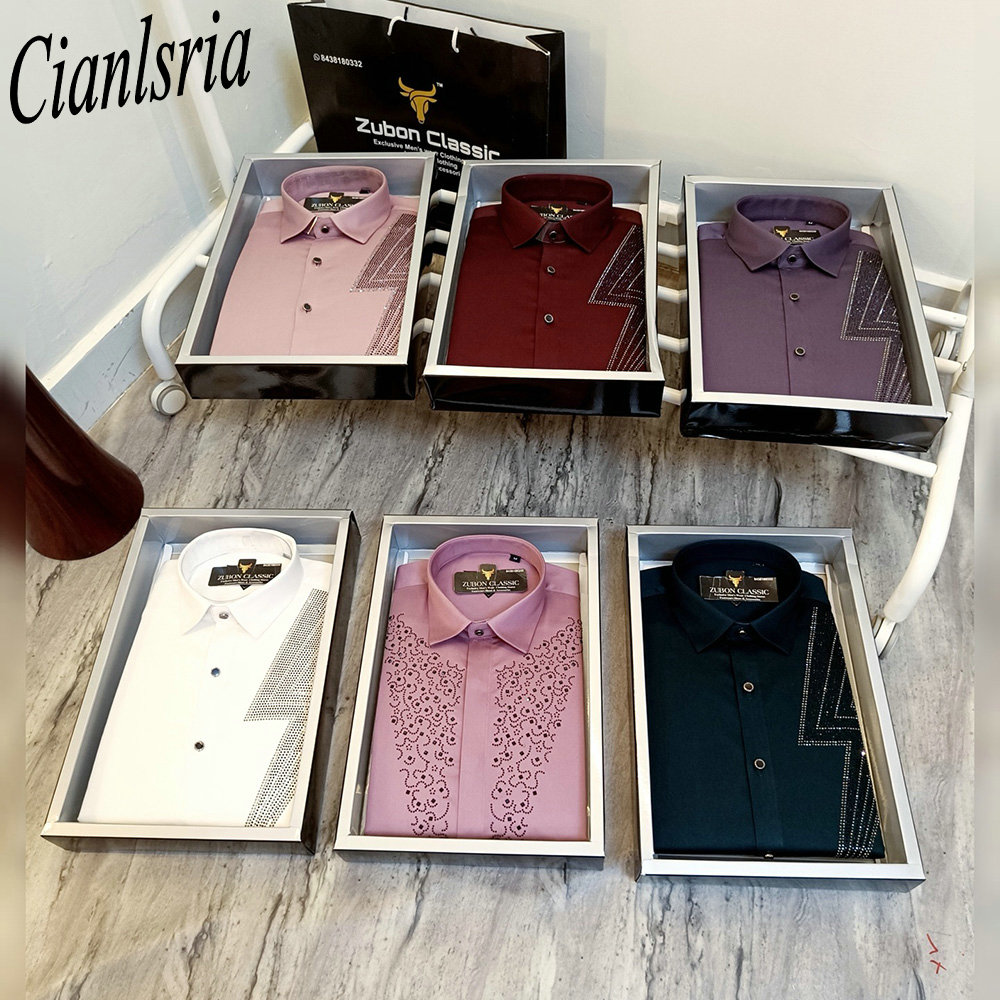 Men Formal Party Wear Shirt - Herren Luxus-Hemd mit geometrischem V-Strassmuster, langen
