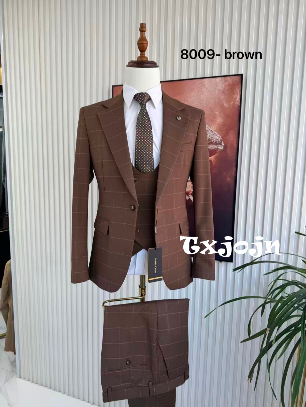 Men Formal Wear Office - Herren Karierter Smoking 3-teilig Jacke Weste
