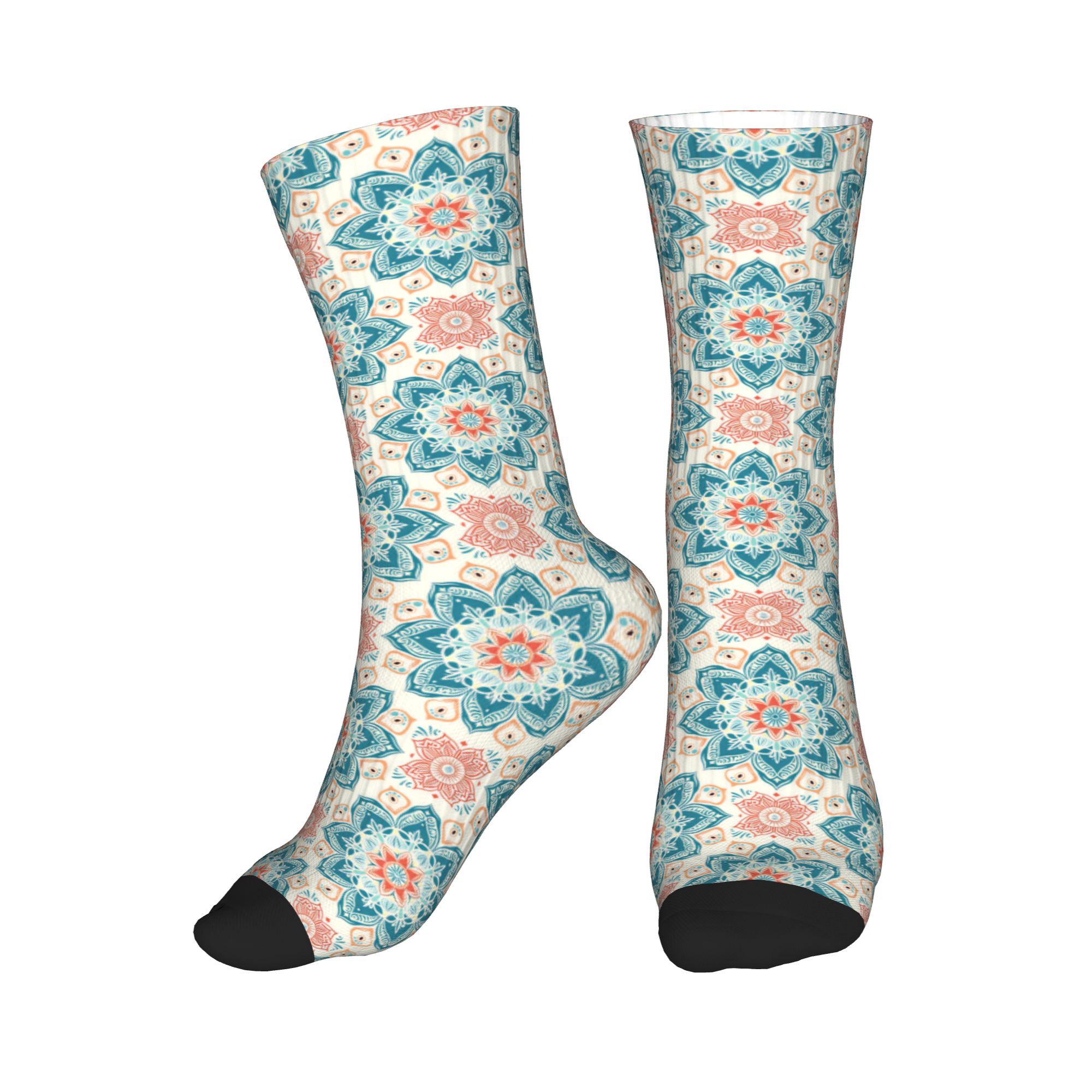 Men'S Ethnic & Formal Designer Wear Studio S - Coole Herren-Socken mit türkisfarbenem Korallen-Ethno-Mandala-Print, Unisex,