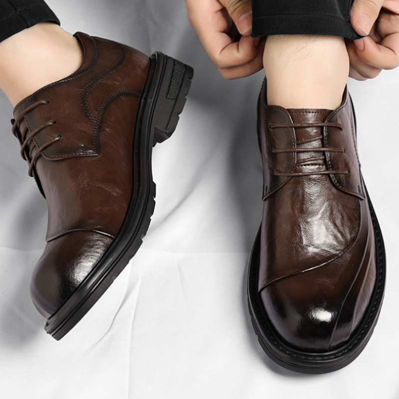 Men Formal Wear Brown - Braune, glänzende, echte Lederschuhe mit Schnürung,