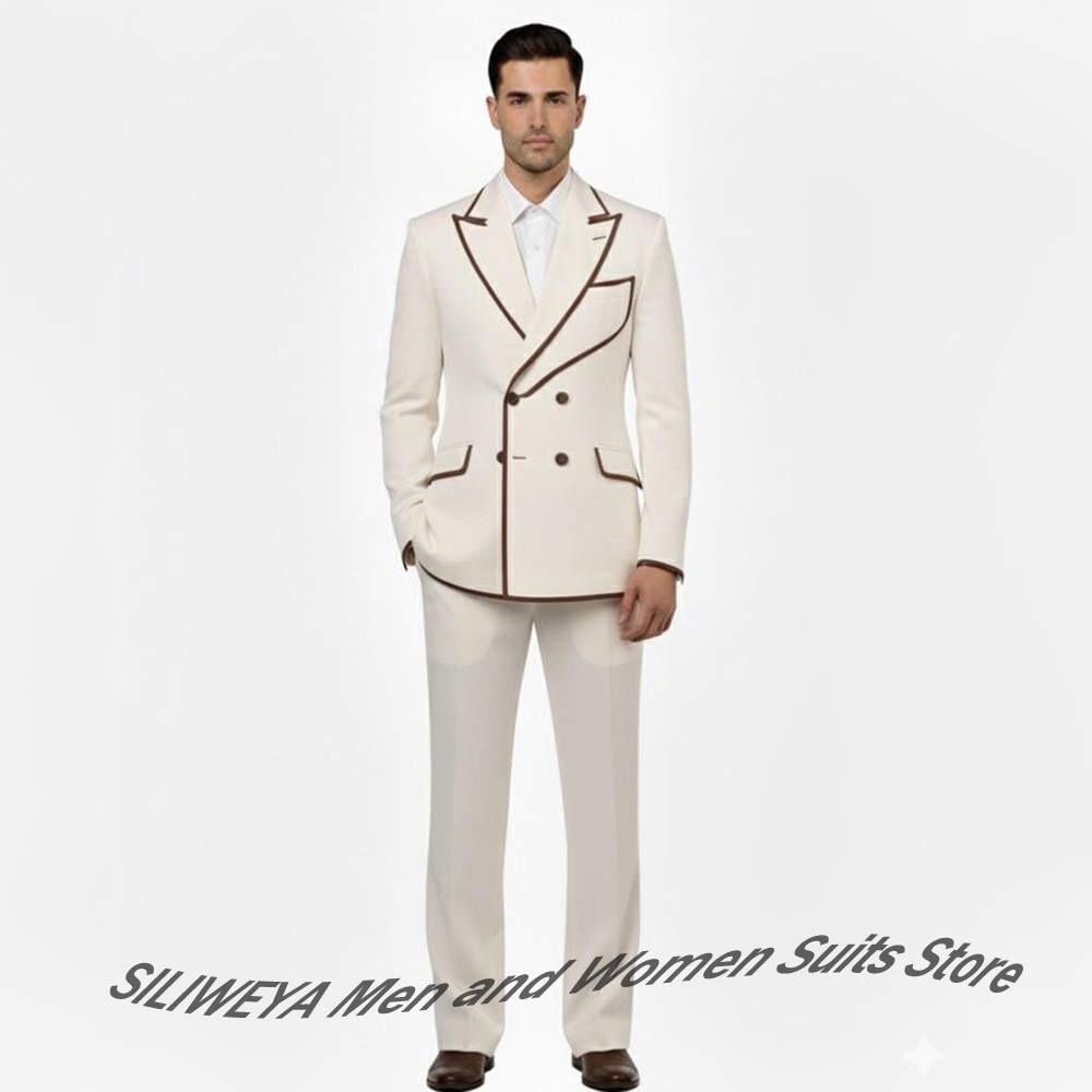 Men Formal Wear Brown - Stilvolles zweireihiges Herrenanzug-Set, brauner Blazer +