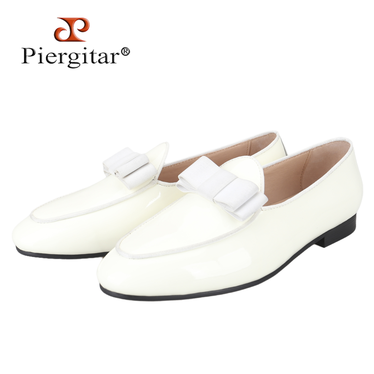 Men'S Formal Wear Bow Ties - Piergitar Herren-Slipper aus weißem Lackleder mit