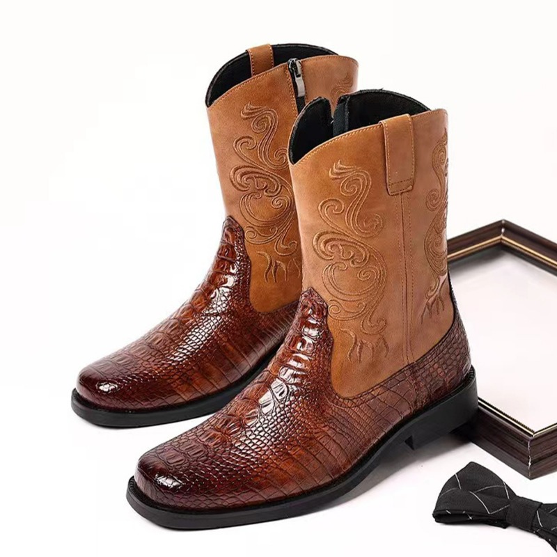 Men'S Ethnic & Formal Designer Wear Studio S - Modische geprägte lässige Herren-Western-Cowboystiefel, Outdoor-Sport, Herren-Schneestiefel,