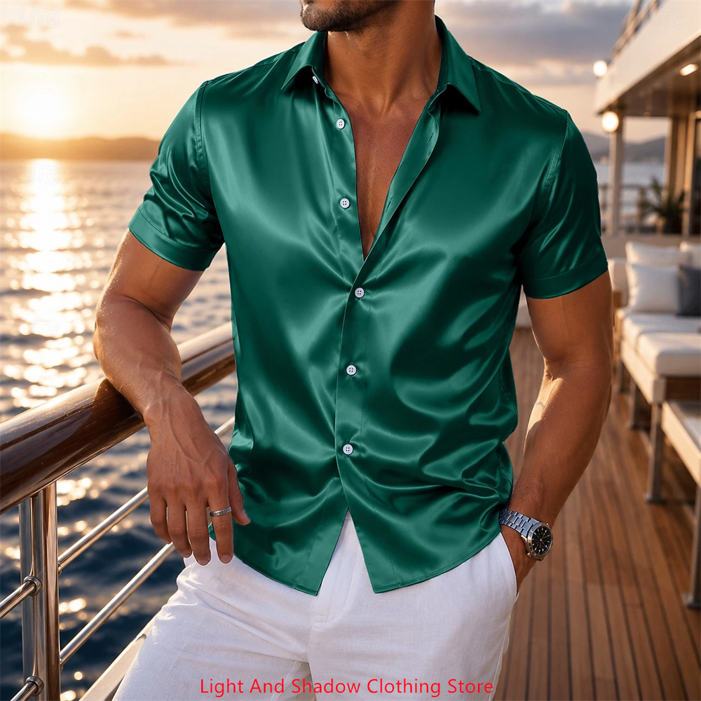 Herren-Satin-Hemd mit kurzen Ä – Men Formal Party Wear Shirt Bewertung und Preis