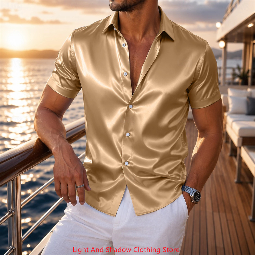 Herren-Satin-Hemd mit kurzen Ä – Men Formal Party Wear Shirt Bewertung und Preis
