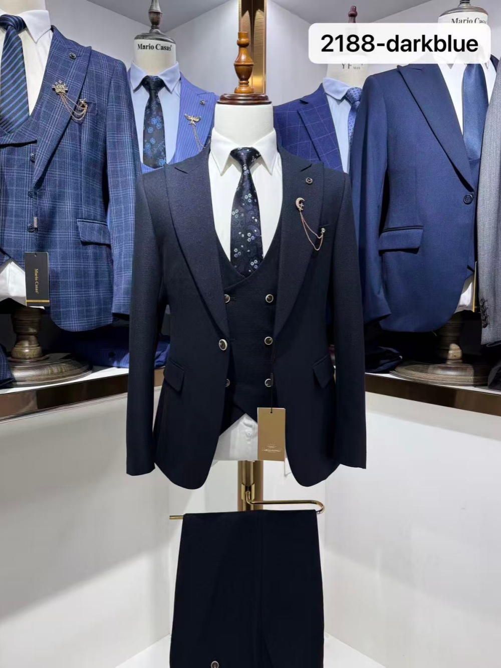 Dunkelblauer Herren-Anzug 3-te – Men Formal Wear Office Bewertung und Preis